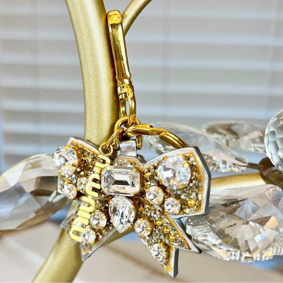 Miu Miu Crystal Bow Logo Bag Charm/Keychain - Picture 3 of 7